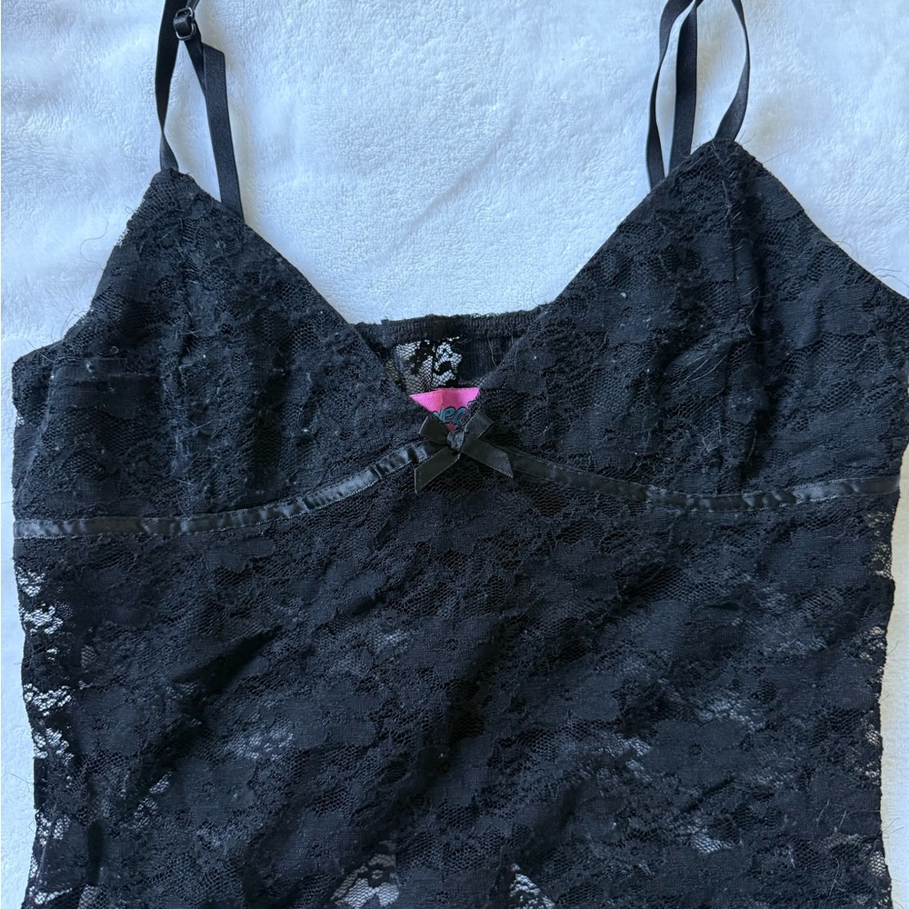Edikted Black Lace Top with Bow Accent